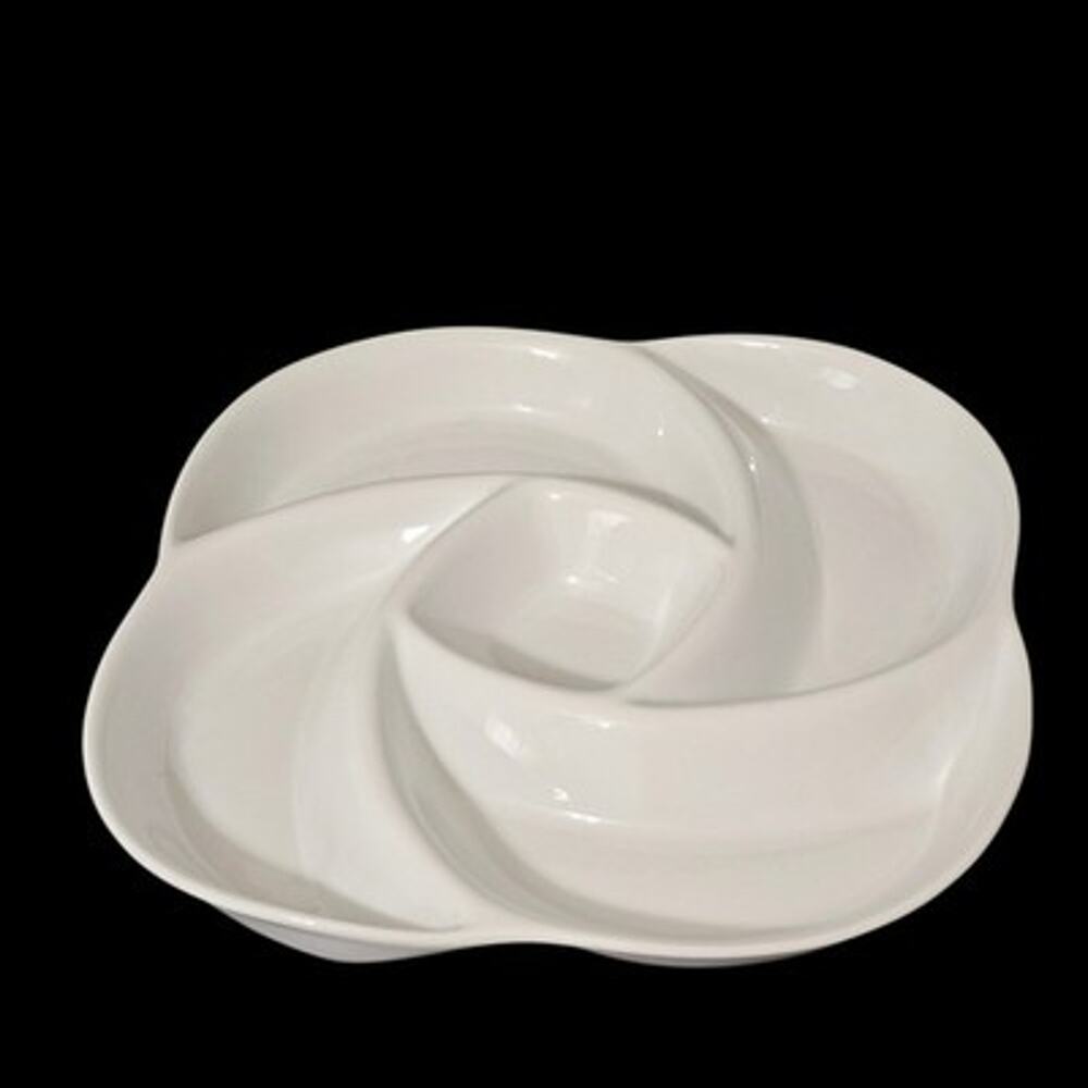 Over and Back White Porcelain Swirl Square Platter 12 in Microwave/DW Safe